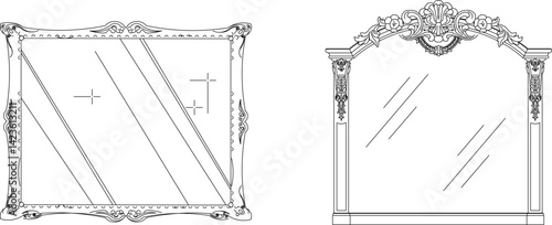 silhouette design vector illustration sketch drawing interior furniture decorative dressing glass classic vintage