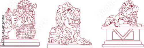 silhouette design vector illustration sketch drawing sculpture statue animal lion classic vintage ethnic traditional for garden decoration
