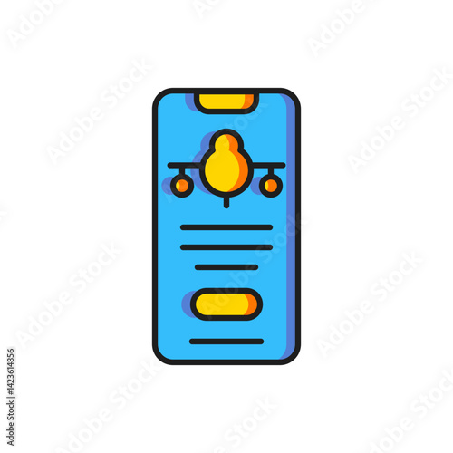 Color Smartphone with electronic boarding pass airline ticket icon isolated on white background. Passenger plane mobile ticket for web and app. Flat filled outline style with shadow. Vector