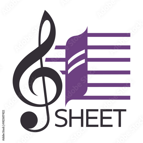 Notational minimalist logo design representing sheet music publishing with a sleek treble clef and modern typography for music education and performance