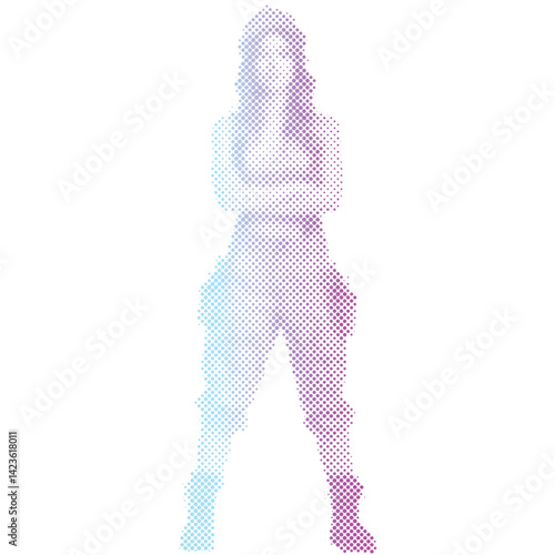 An engineer woman builder uniform with halftone gradient