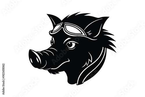 Silhouette art illustration of a boar head wearing goggles.eps