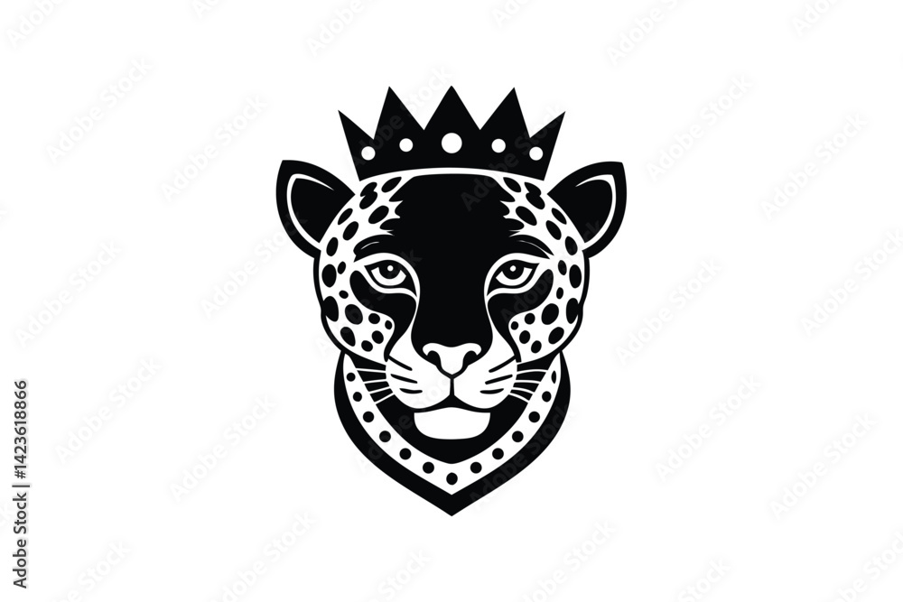 Silhouette art illustration of a leopard head wearing gold chain and crown.eps Silhouette art illustration of a leopard head wearing gold chain and crown.eps
