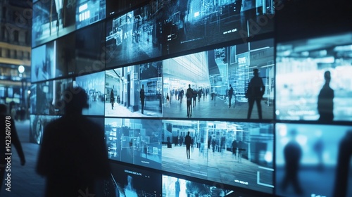 Extensive network of security cameras monitoring urban activity and crowd movement