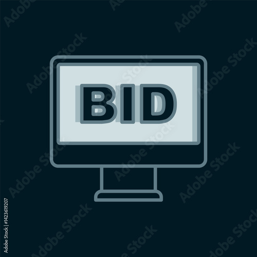 Line Online auction icon isolated on black background. Bid sign. Auction bidding. Sale and buyers. Flat filled outline style with shadow. Vector