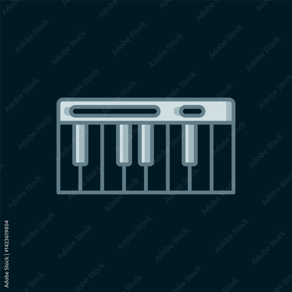 Line Music synthesizer icon isolated on black background. Electronic piano. Flat filled outline style with shadow. Vector Line Music synthesizer icon isolated on black background. Electronic piano. Flat filled outline style with shadow. Vector