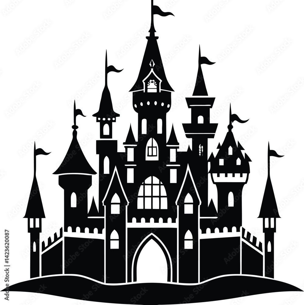 Castle Silhouette Vector - Medieval Black Fortress Design Castle Silhouette Vector - Medieval Black Fortress Design