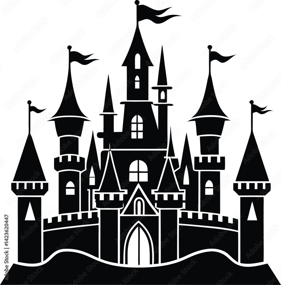 Obraz premium Castle Silhouette Vector - Medieval Black Fortress Design