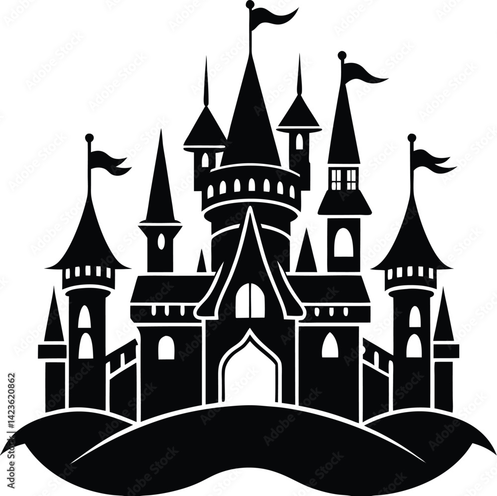 Castle Silhouette Vector - Medieval Black Fortress Design Castle Silhouette Vector - Medieval Black Fortress Design