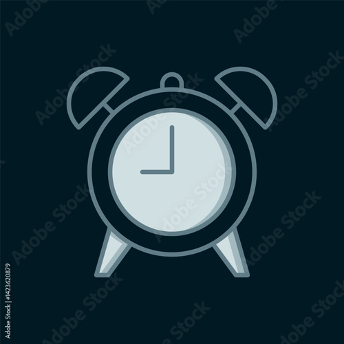 Line Alarm clock icon isolated on black background. Wake up, get up concept. Time sign. Flat filled outline style with shadow. Vector