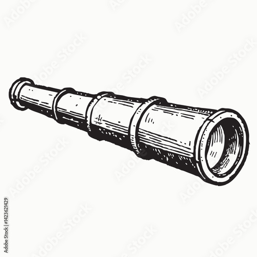 Spyglass telescope lens Hand drawn outline vector sketch illustration on white background