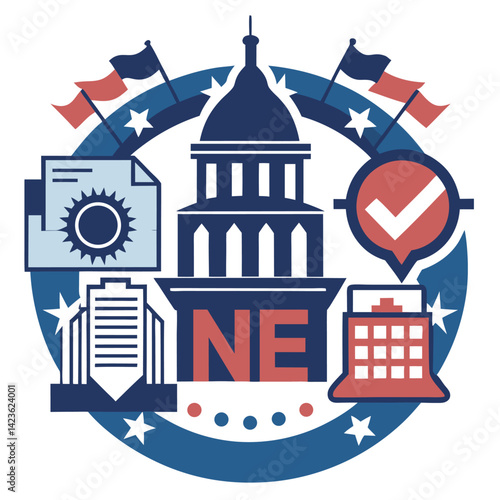 Informative vector logo representing political themes for a publication focused on civic engagement and community empowerment