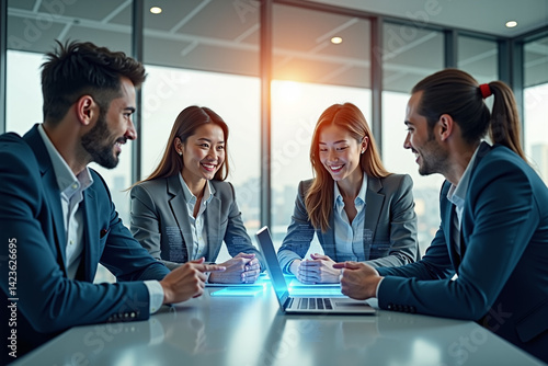 Diverse Business Team Collaborating with Futuristic Technology