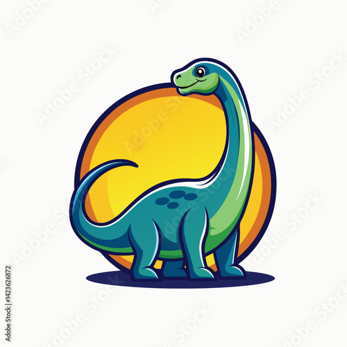 Cute green dinosaur muscat logo cartoon on white background