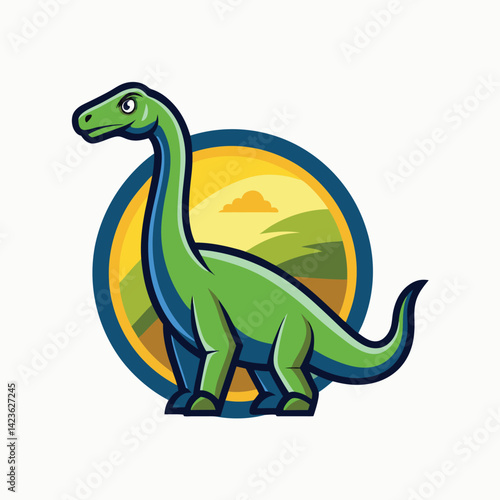 Cute green dinosaur muscat logo cartoon on white background
