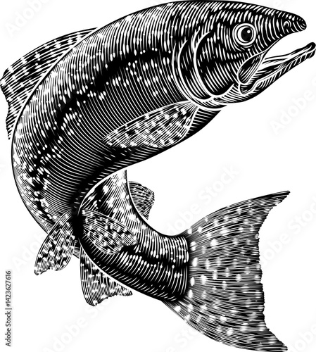 Salmon Fish Vintage Etched ...