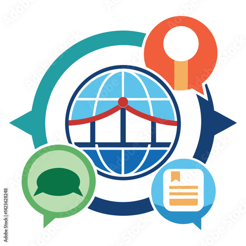 Communicative vector logo design representing global translation services with visual elements showcasing language exchange and connectivity