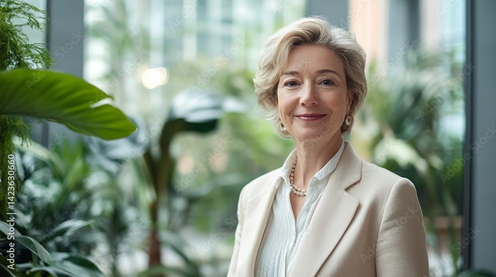 Smiling Businesswoman Portrait in a Modern Office with Indoor Plants Smiling Businesswoman Portrait in a Modern Office with Indoor Plants