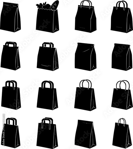 Groceries bag icons vector set PNG clipart