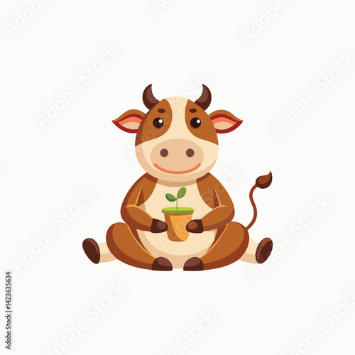 Funny cow cartoon character doing physical exercises vector illustration