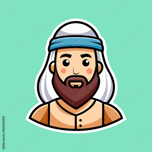 Cartoon Character Depicting a Middle Eastern Man with Traditional Headwear and Beard