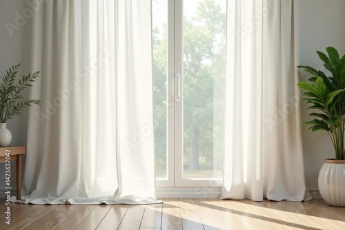 Wallpaper Mural Soft, flowing white linen curtains, natural light , studio, backdrop Torontodigital.ca