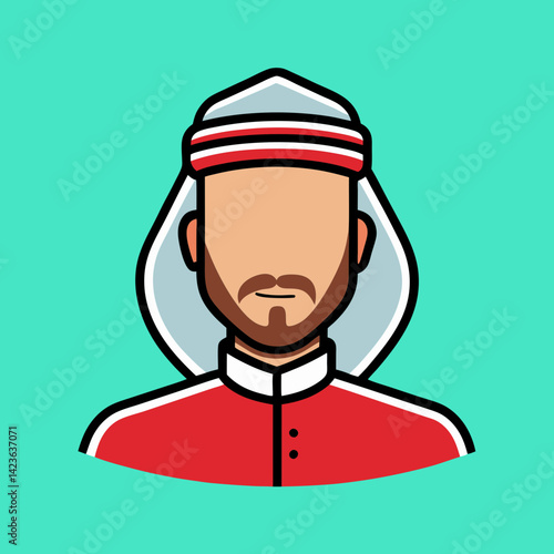 Illustration of a man in traditional Middle Eastern or Arabian clothing