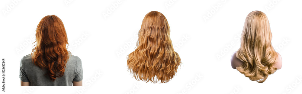 Styling long hair for different looks collection. Cut out set png Styling long hair for different looks collection. Cut out set png