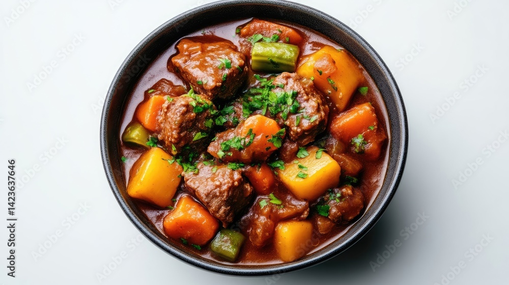 Beef Stew with Carrots and Potatoes Rustic Home Style High-Resolution Top-Down View Rich Gravy Hearty Autumnal Meal White Background Warm inviting tones Perfect for Food Blogs Beef Stew with Carrots and Potatoes Rustic Home Style High-Resolution Top-Down View Rich Gravy Hearty Autumnal Meal White Background Warm inviting tones Perfect for Food Blogs