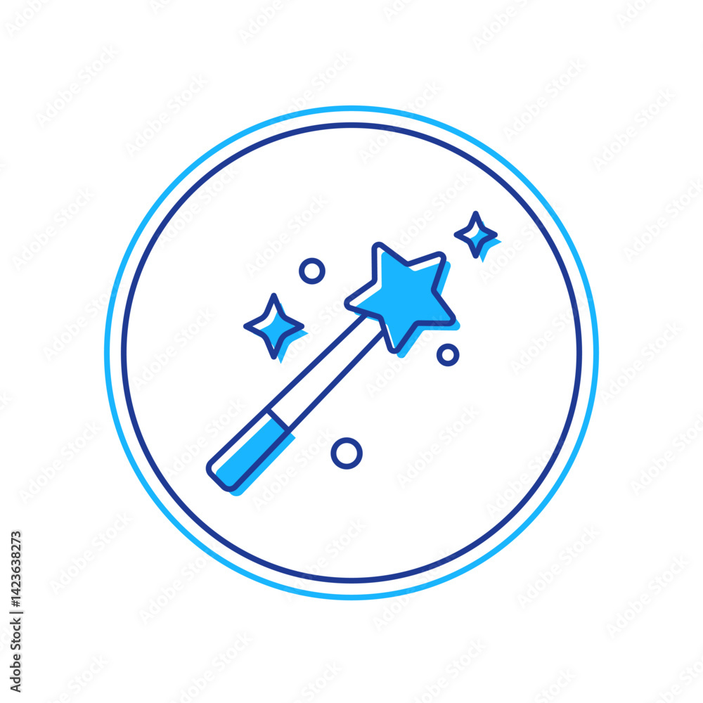 Filled outline Magic wand icon isolated on white background. Star shape magic accessory. Magical power. Vector Filled outline Magic wand icon isolated on white background. Star shape magic accessory. Magical power. Vector