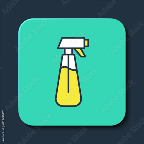 Filled outline Garden sprayer for water, fertilizer, chemicals icon isolated on blue background. Turquoise square button. Vector