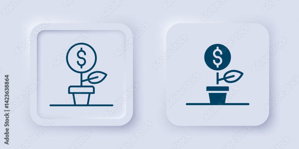 Filled and outline Dollar plant icon isolated on grey background. Business investment growth concept. Money savings and investment. Square button. Vector Filled and outline Dollar plant icon isolated on grey background. Business investment growth concept. Money savings and investment. Square button. Vector