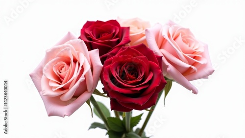 Red And Pink Roses On White