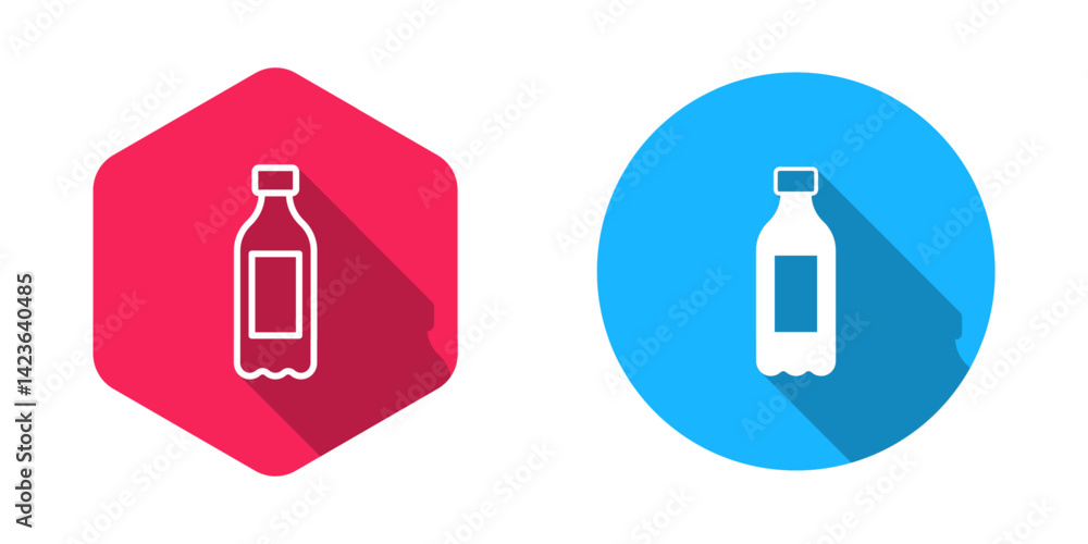Filled and outline Bottle of water icon isolated with long shadow background. Soda aqua drink sign. Vector Filled and outline Bottle of water icon isolated with long shadow background. Soda aqua drink sign. Vector