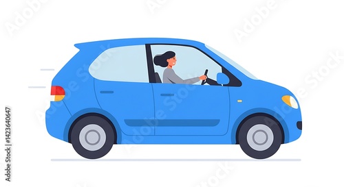 Woman Driving a Blue Car on the Road in Daytime