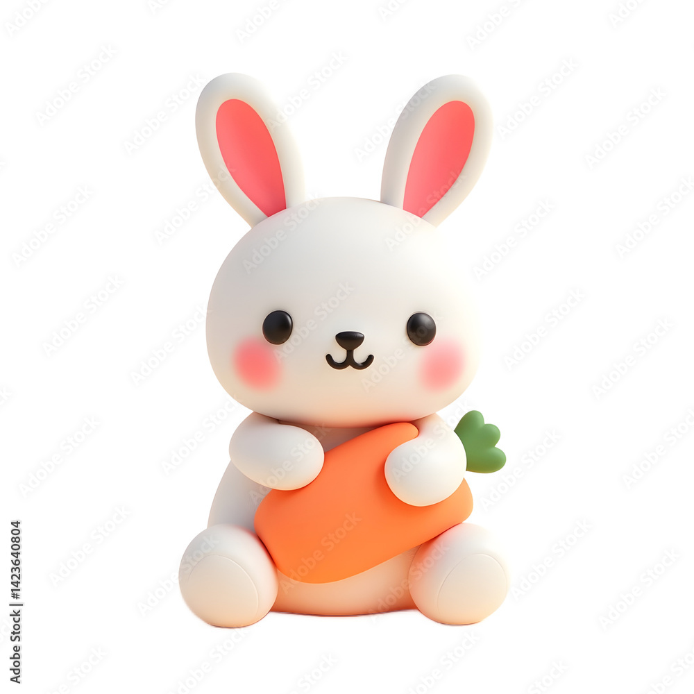 Cute White Bunny Holding Carrot Adorable Cartoon Character Illustration Cute White Bunny Holding Carrot Adorable Cartoon Character Illustration