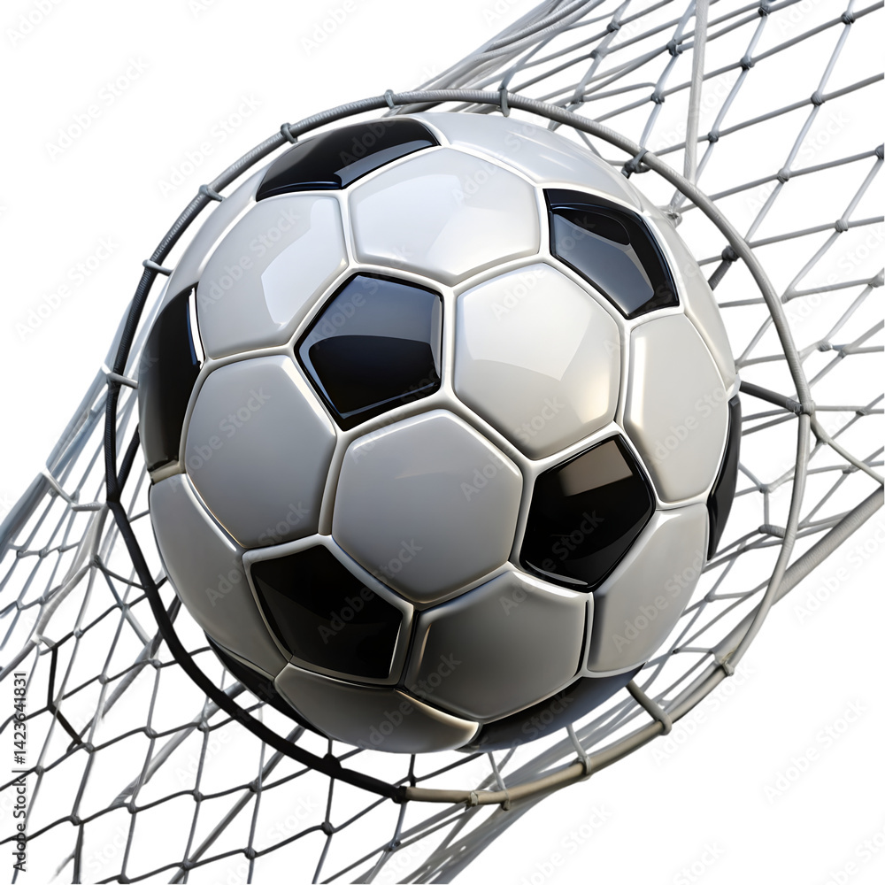 Naklejka premium Goal! Soccer ball in the net isolated on white background