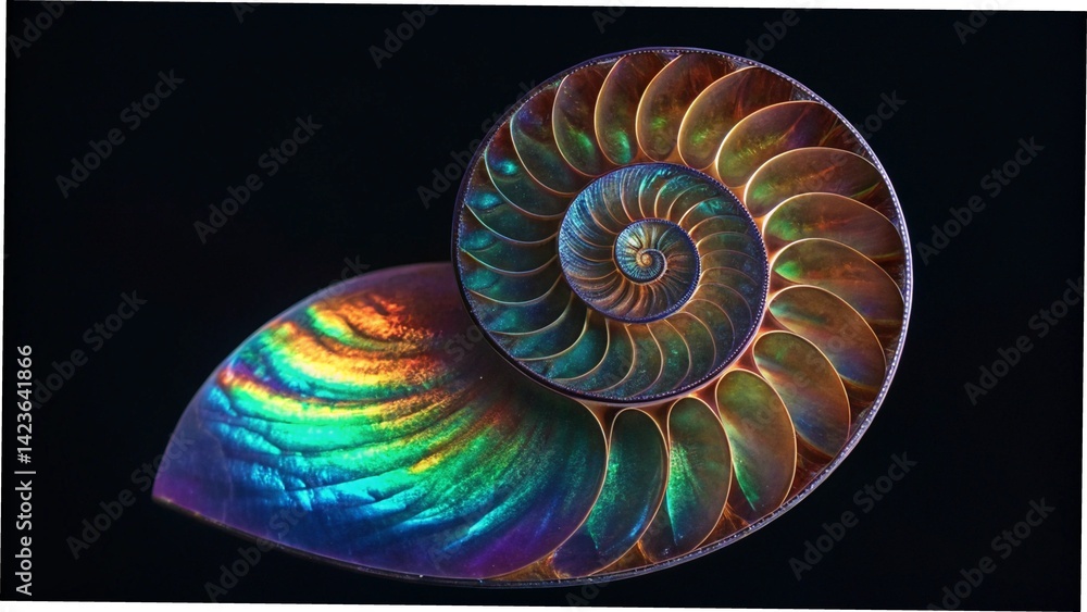 Iridescent Chambered Nautilus Shell. Abstract Nautilus Spiral Iridescent Chambered Nautilus Shell. Abstract Nautilus Spiral