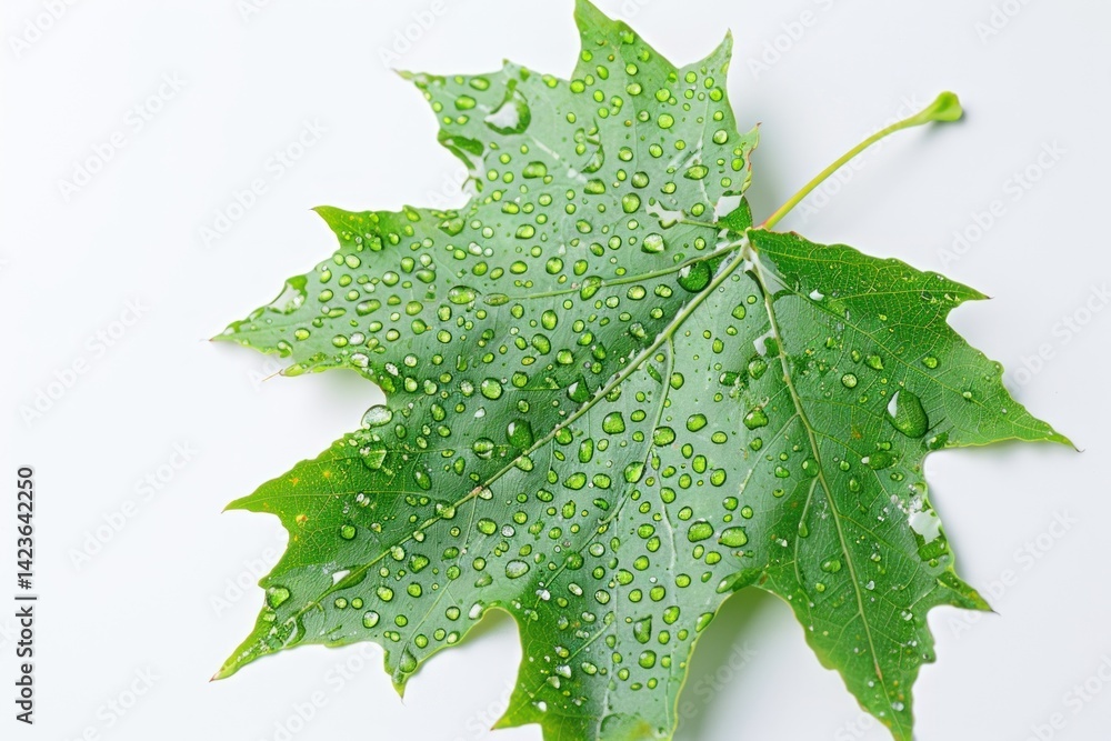 Fototapeta premium Dewdrops on a Maple Leaf, Close-Up Study of Nature's Beauty