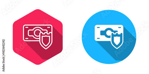 Filled and outline Money with shield icon isolated with long shadow background. Insurance concept. Security, safety, protection, protect concept. Vector