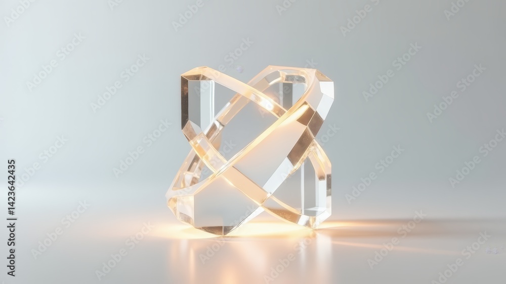 Abstract Glass Geometric Sculpture On White Surface