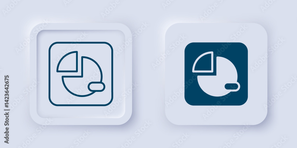 Filled and outline Pie chart infographic icon isolated on grey background. Diagram chart sign. Square button. Vector Filled and outline Pie chart infographic icon isolated on grey background. Diagram chart sign. Square button. Vector