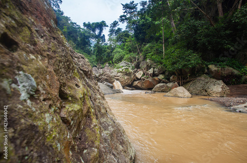 Sanghyang Heuleut, a tourist attraction on the Citarum River in West Bandung Regency, West Java, Indonesia. Tourists can trek in the hills to reach this location and swim at the location.