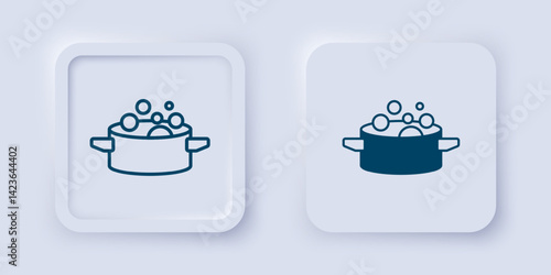 Filled and outline Cooking pot icon isolated on grey background. Boil or stew food symbol. Square button. Vector