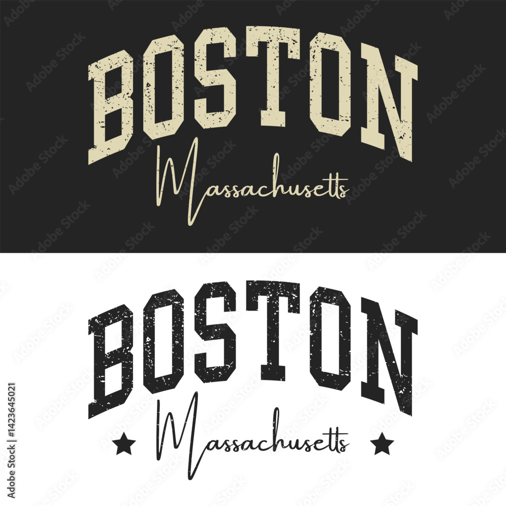 Obraz premium Boston hand lettering with map design vector, Boston text vector typography design 