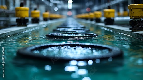 Industrial water treatment plant with aeration system.