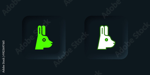 Green Rabbit with ears icon isolated on black background. Magic trick. Mystery entertainment concept. Black square button. Vector