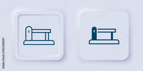 Filled and outline Railway barrier icon isolated on grey background. Square button. Vector