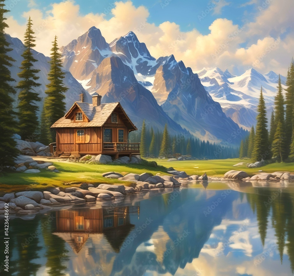 Fototapeta premium Illustration of spring landscape.