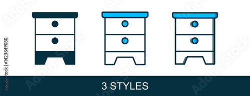 Filled outline Furniture nightstand icon isolated on white background. Vector